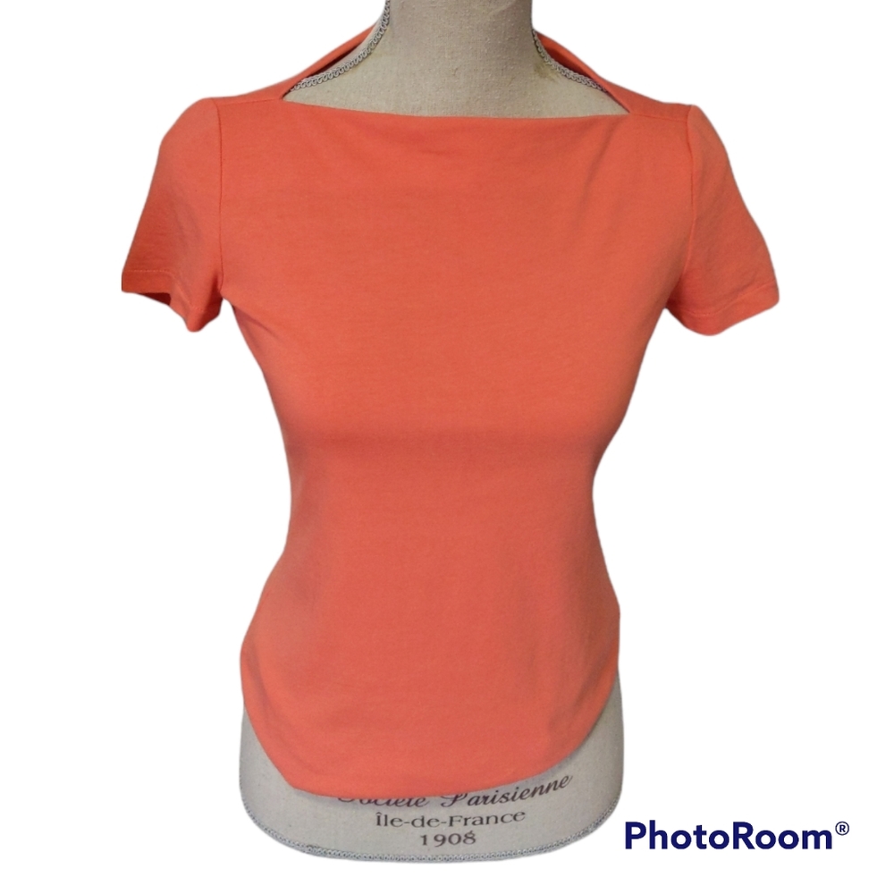 KATE SPADE Orange Saturday Short Sleeve Slip Neck Top XS